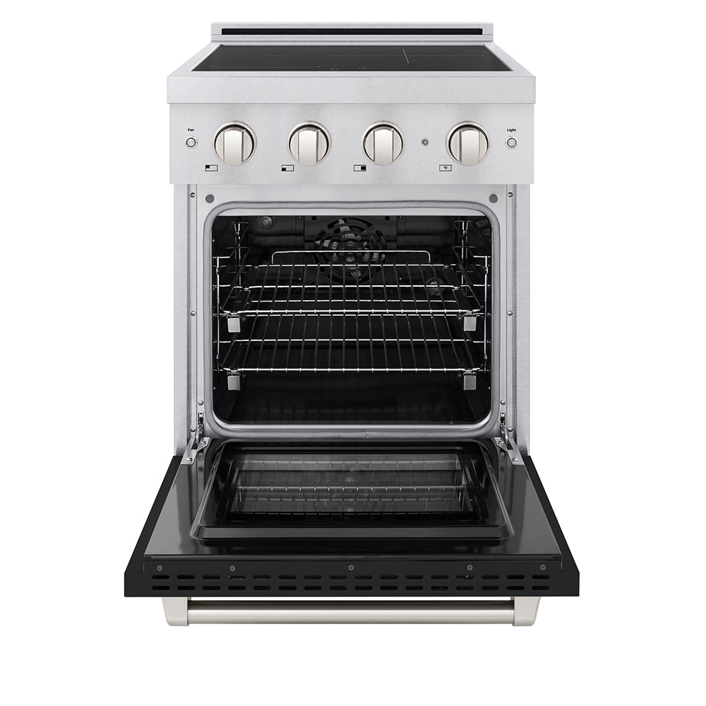ZLINE 24 in. 3.2 cu. ft. Paramount Induction Range with 3 Element Cooktop and Electric Convection Oven in Satin Stainless Steel with Black Matte Door (SINRS-BLM-24)