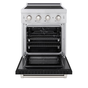 ZLINE 24 in. 3.2 cu. ft. Paramount Induction Range with 3 Element Cooktop and Electric Convection Oven in Satin Stainless Steel with Black Matte Door (SINRS-BLM-24)