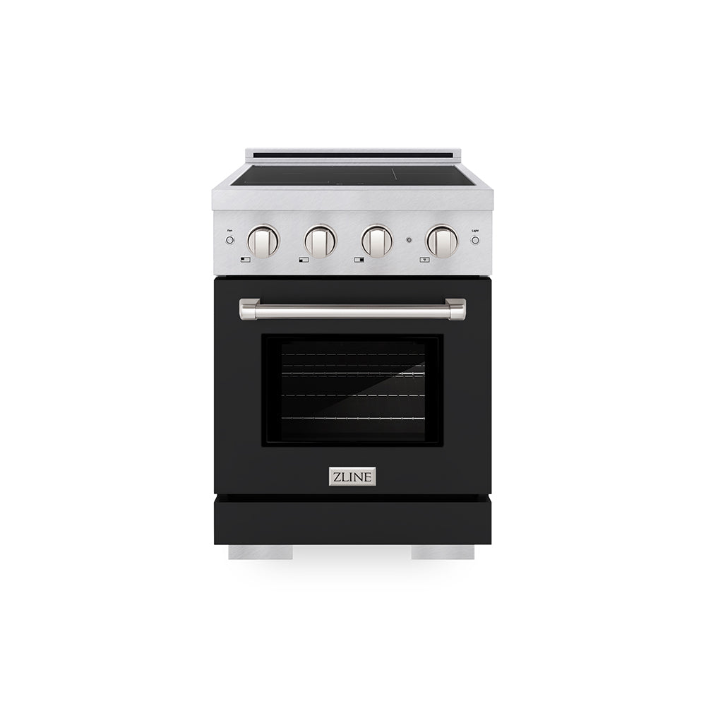 ZLINE 24 in. 3.2 cu. ft. Paramount Induction Range with 3 Element Cooktop and Electric Convection Oven in Satin Stainless Steel with Black Matte Door (SINRS-BLM-24)