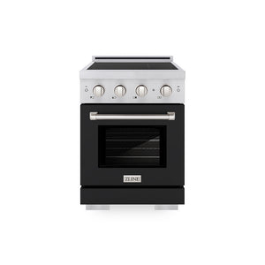 ZLINE 24 in. 3.2 cu. ft. Paramount Induction Range with 3 Element Cooktop and Electric Convection Oven in Satin Stainless Steel with Black Matte Door (SINRS-BLM-24)