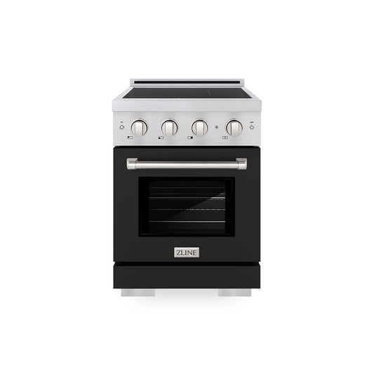 ZLINE 24 in. 3.2 cu. ft. Paramount Induction Range with 3 Element Cooktop and Electric Convection Oven in Satin Stainless Steel with Black Matte Door (SINRS-BLM-24)