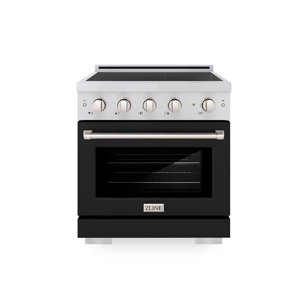 ZLINE 30 in. 4.2 cu. ft. Paramount Induction Range with 4 Element Cooktop and Electric Convection Oven in Satin Stainless Steel with Black Matte Door (SINRS-BLM-30)