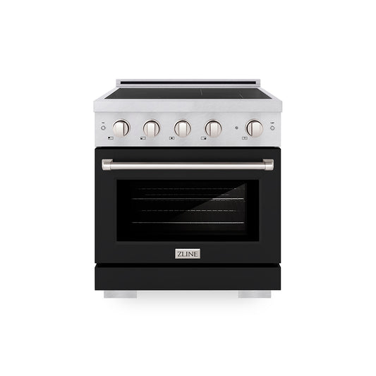 ZLINE 30 in. 4.2 cu. ft. Paramount Induction Range with 4 Element Cooktop and Electric Convection Oven in Satin Stainless Steel with Black Matte Door (SINRS-BLM-30)