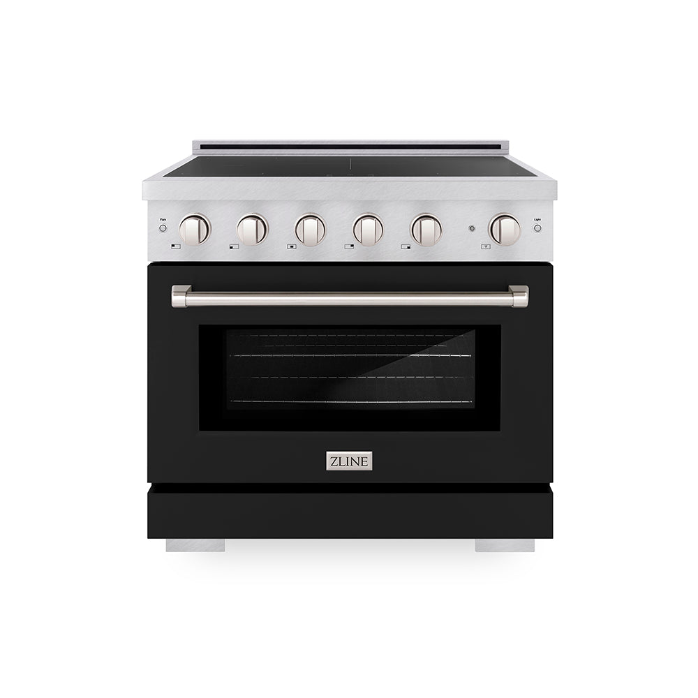 ZLINE 36 in. 5.2 cu. ft. Paramount Induction Range with 5 Element Cooktop and Electric Convection Oven in Satin Stainless Steel with Black Matte Door (SINRS-BLM-36)