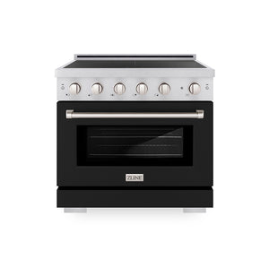 ZLINE 36 in. 5.2 cu. ft. Paramount Induction Range with 5 Element Cooktop and Electric Convection Oven in Satin Stainless Steel with Black Matte Door (SINRS-BLM-36)