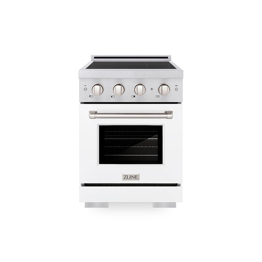 ZLINE 24 in. 3.2 cu. ft. Paramount Induction Range with 3 Element Cooktop and Electric Convection Oven in Satin Stainless Steel with White Matte Door (SINRS-WM-24)