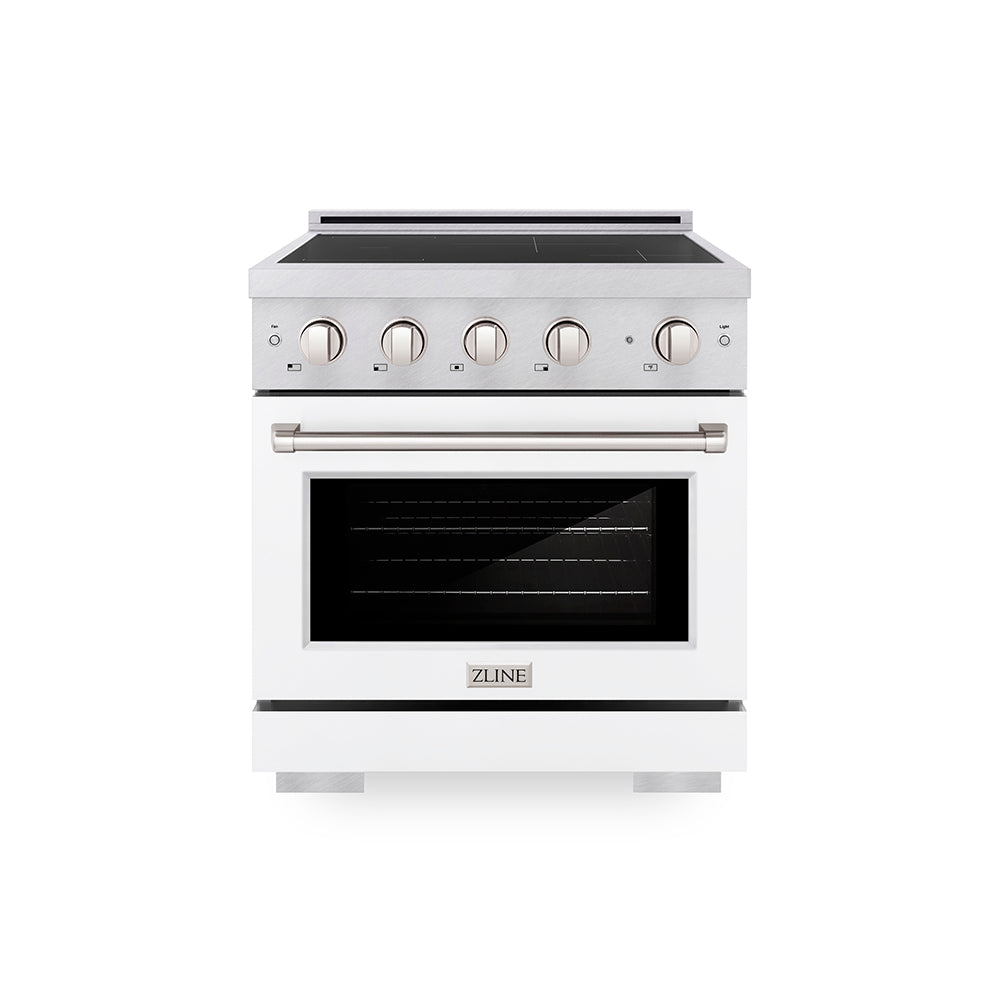 ZLINE 30 in. 4.2 cu. ft. Paramount Induction Range with 4 Element Cooktop and Electric Convection Oven in Satin Stainless Steel with White Matte Door (SINRS-WM-30)