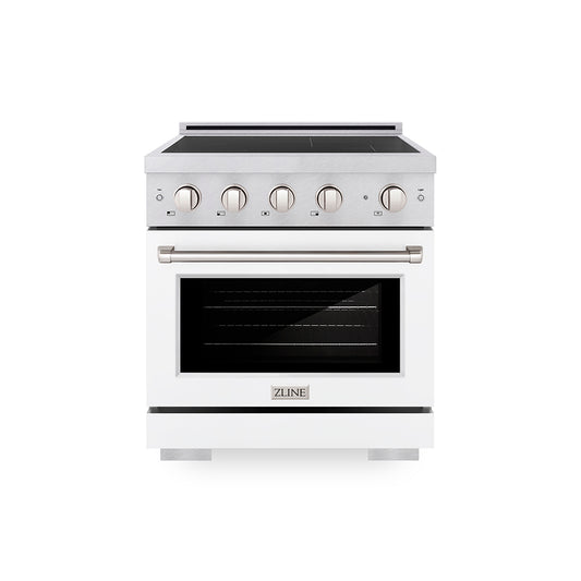 ZLINE 30 in. 4.2 cu. ft. Paramount Induction Range with 4 Element Cooktop and Electric Convection Oven in Satin Stainless Steel with White Matte Door (SINRS-WM-30)