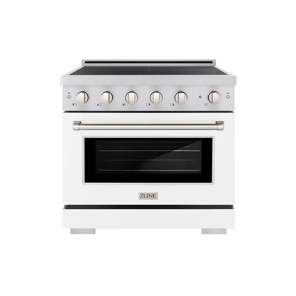 ZLINE 36 in. 5.2 cu. ft. Paramount Induction Range with 5 Element Cooktop and Electric Convection Oven in Satin Stainless Steel with White Matte Door (SINRS-WM-36)