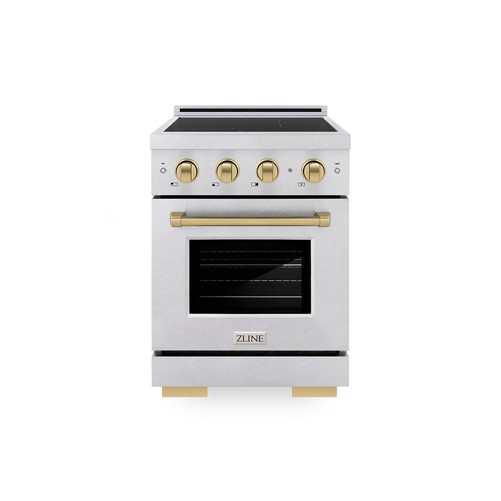 ZLINE Autograph Edition 24 in. 3.2 cu. ft. Paramount Induction Range with 3 Element Cooktop and Electric Convection Oven in Satin Stainless Steel with Champagne Bronze Accents (SINRSZ-24-CB)