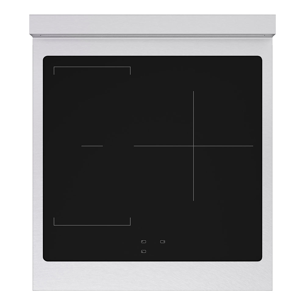 ZLINE Autograph Edition 24 in. 3.2 cu. ft. Paramount Induction Range with 3 Element Cooktop and Electric Convection Oven in Satin Stainless Steel with Champagne Bronze Accents (SINRSZ-24-CB) top-down, above induction cooktop.