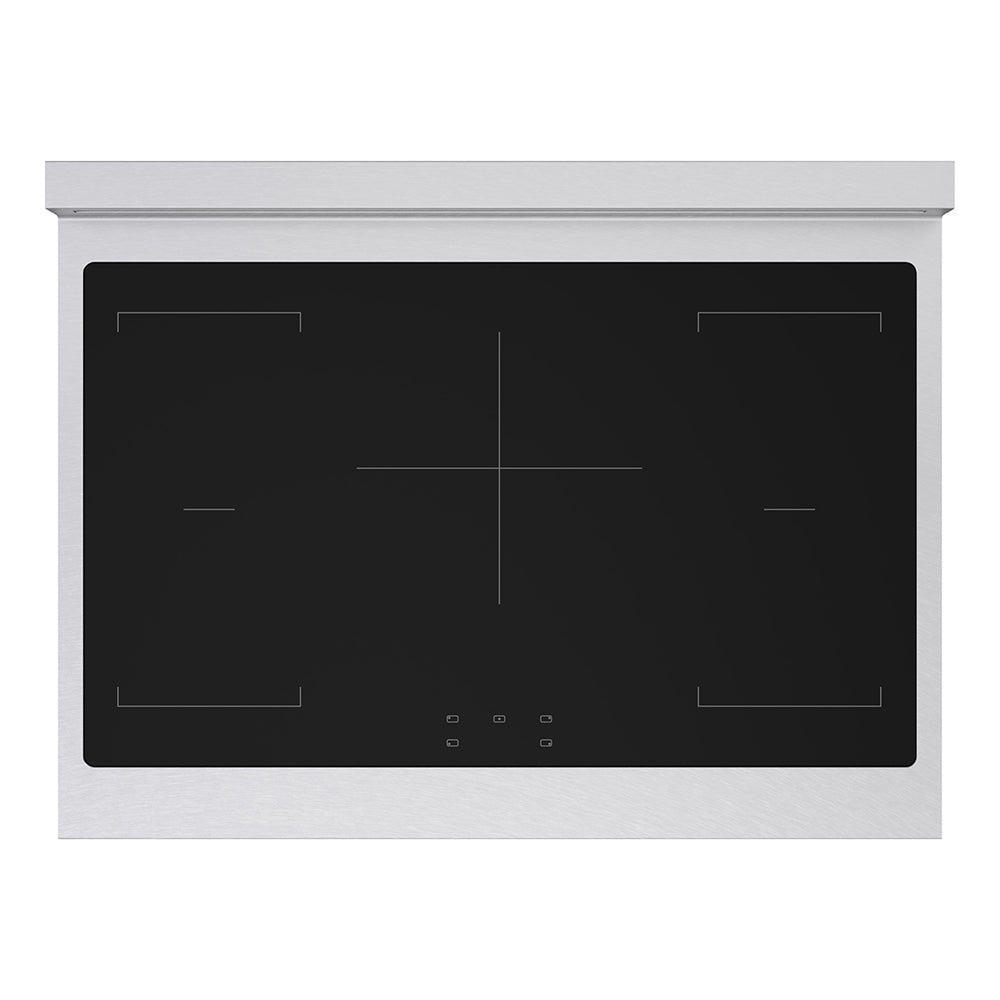 ZLINE Autograph Edition 36 in. 5.2 cu. ft. Paramount Induction Range with 5 Element Cooktop and Electric Convection Oven in Satin Stainless Steel with Champagne Bronze Accents (SINRSZ-36-CB) top-down, above cooktop.