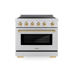 ZLINE Autograph Edition 36 in. 5.2 cu. ft. Paramount Induction Range with 5 Element Cooktop and Electric Convection Oven in Satin Stainless Steel with Polished Gold Accents (SINRSZ-36-G)