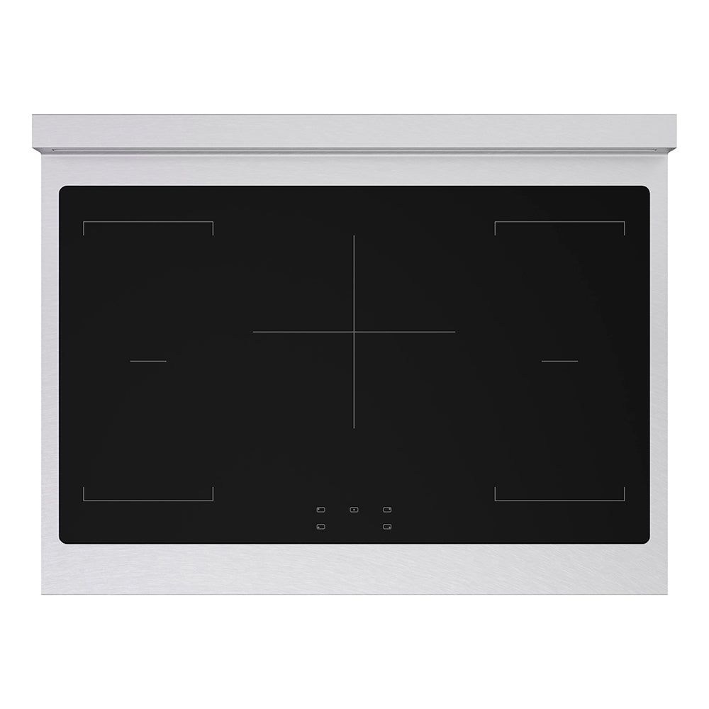 ZLINE Autograph Edition 36 in. 5.2 cu. ft. Paramount Induction Range with 5 Element Cooktop and Electric Convection Oven in Satin Stainless Steel with Black Matte Door and Champagne Bronze Accents (SINRSZ-BLM36-CB) top-down, above induction cooktop.