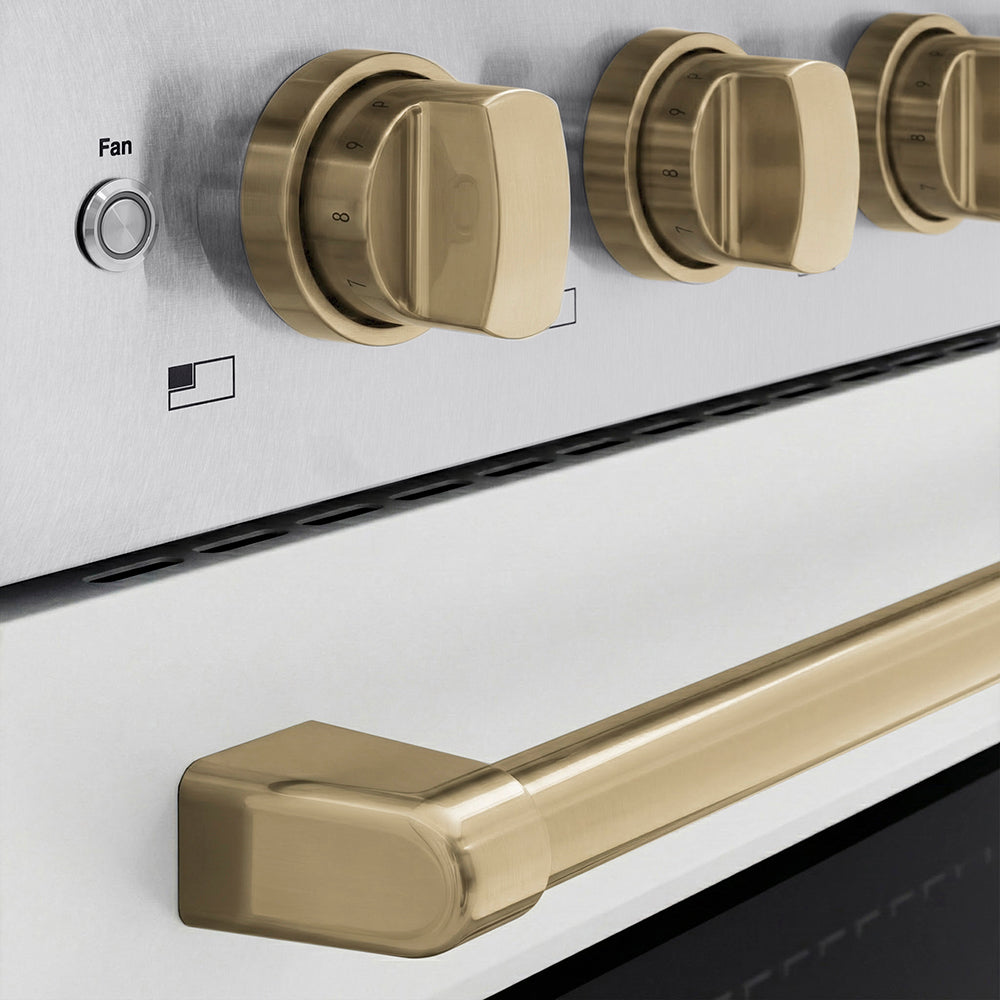 ZLINE Autograph Edition 24 in. 3.2 cu. ft. Paramount Induction Range with 3 Element Cooktop and Electric Convection Oven in Satin Stainless Steel with White Matte Door and Champagne Bronze Accents (SINRSZ-WM-24-CB)