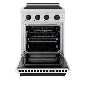 ZLINE Autograph Edition 24 in. 3.2 cu. ft. Paramount Induction Range with 3 Element Cooktop and Electric Convection Oven in Satin Stainless Steel with White Matte Door and Matte Black Accents (SINRSZ-WM-24-MB)