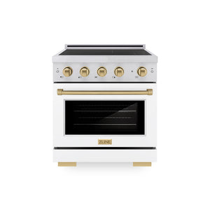 ZLINE Autograph Edition 30 in. 4.2 cu. ft. Paramount Induction Range with 4 Element Cooktop and Electric Convection Oven in Satin Stainless Steel with White Matte Door and Champagne Bronze Accents (SINRSZ-WM-30-CB)
