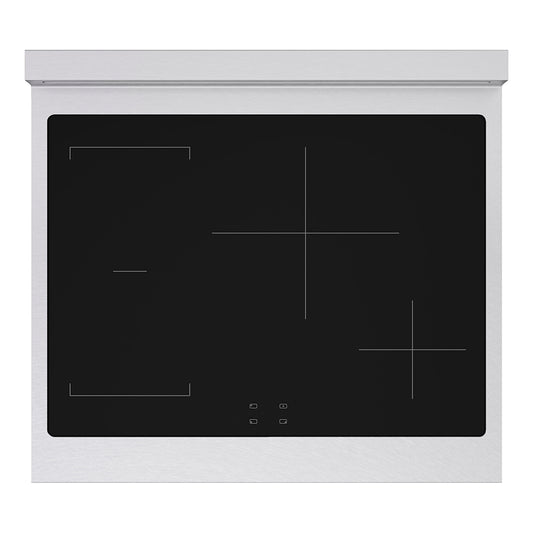 ZLINE Autograph Edition 30 in. 4.2 cu. ft. Paramount Induction Range with 4 Element Cooktop and Electric Convection Oven in Satin Stainless Steel with White Matte Door and Champagne Bronze Accents (SINRSZ-WM-30-CB) top-down, above induction cooktop.