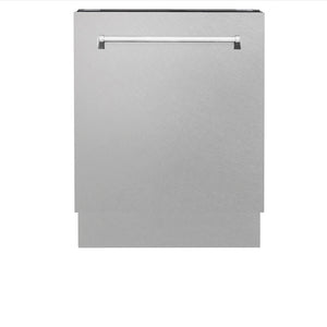 ZLINE 24 in. Tallac Series 3rd Rack Tall Tub Dishwasher with Satin Stainless Steel Panel and Stainless Steel Tub, 51dBa (DWV-SN-24) front, closed.