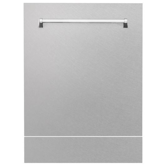 ZLINE 24 in. Tallac Series 3rd Rack Tall Tub Dishwasher with Satin Stainless Steel Panel and Stainless Steel Tub, 51dBa (DWV-SN-24) front, with kickplate.