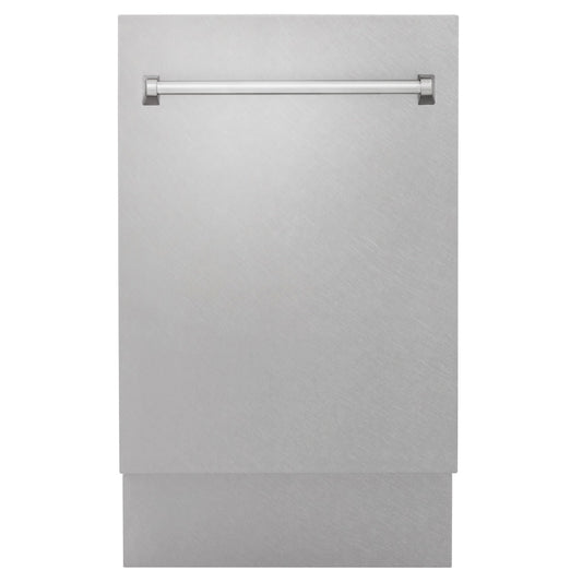 ZLINE 18 in. Tallac Series 3rd Rack Top Control Dishwasher with Satin Stainless Steel Panel and Stainless Steel Tub, 51dBa (DWV-SN-18) front.
