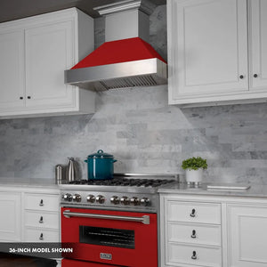 ZLINE 30 in. 4.0 cu. ft. Legacy Dual Fuel Range with 4 Burner Gas Cooktop and Electric Convection Oven in Satin Stainless Steel and Red Matte Door (RAS-RM-30) side.