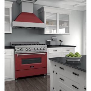 ZLINE 36 in. 4.6 cu. ft. Legacy Dual Fuel Range with 6 Burner Gas Cooktop and Electric Convection Oven in Satin Stainless Steel and Red Matte Door (RAS-RM-36)