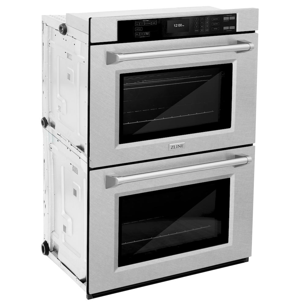 ZLINE 30 in. Professional True Convection Double Wall Oven with Air Fry and Self Clean in Satin Stainless Steel (WADS-30) side.