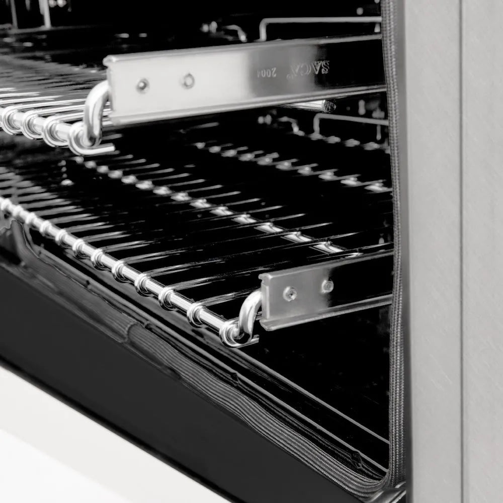 ZLINE 24 in. 2.8 cu. ft. Legacy Dual Fuel Range with 4 Burner Gas Cooktop and Electric Convection Oven in Satin Stainless Steel and White Matte Door (RAS-WM-24) oven racks.