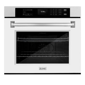 ZLINE 30 in. Professional True Convection Single Wall Oven with Air Fry and Self Clean in Satin Stainless Steel with White Matte Door (WASS-WM-30) front.