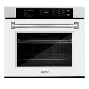 ZLINE 30 in. Professional True Convection Single Wall Oven with Air Fry and Self Clean in Satin Stainless Steel with White Matte Door (WASS-WM-30) main image.