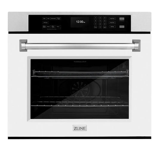 ZLINE 30 in. Professional True Convection Single Wall Oven with Air Fry and Self Clean in Satin Stainless Steel with White Matte Door (WASS-WM-30) main image.