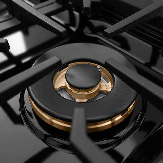 ZLINE 30 in. Paramount Gas Rangetop with 4 Burner DuoPro™ Cooktop in Satin Stainless Steel (PSRTS-30) close-up, DuoPro™ burner.