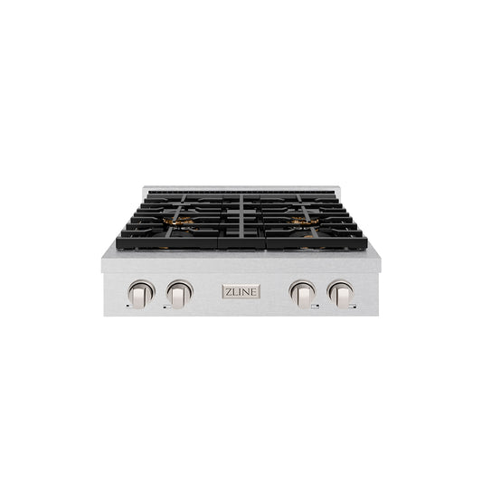 ZLINE 30 in. Paramount Gas Rangetop with 4 Burner DuoPro™ Cooktop in Satin Stainless Steel (PSRTS-30) front.