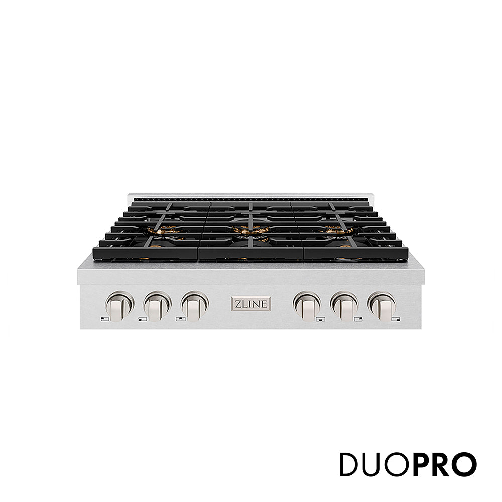 ZLINE 36 in. Paramount Gas Rangetop with 6 Burner DuoPro™ Cooktop in Satin Stainless Steel (PSRTS-36)