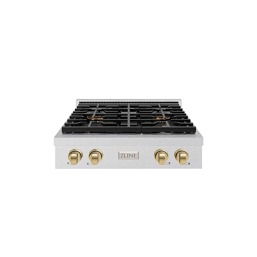 ZLINE Autograph Edition 30 in. Paramount Gas Rangetop with 4 Burner DuoPro™ Cooktop in Satin Stainless Steel and Champagne Bronze Accents (PSRTSZ-30-CB)