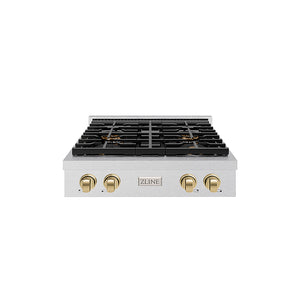 ZLINE Autograph Edition 30 in. Paramount Gas Rangetop with 4 Burner DuoPro™ Cooktop in Satin Stainless Steel and Champagne Bronze Accents (PSRTSZ-30-CB)