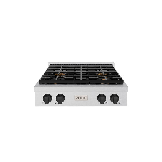 ZLINE Autograph Edition 30 in. Paramount Gas Rangetop with 4 Burner DuoPro™ Cooktop in Satin Stainless Steel and Matte Black Accents (PSRTSZ-30-MB)
