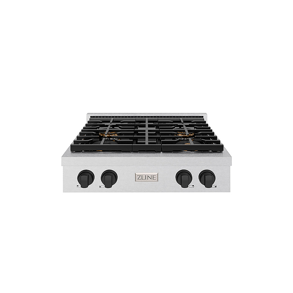 ZLINE Autograph Edition 30 in. Paramount Gas Rangetop with 4 Burner DuoPro™ Cooktop in Satin Stainless Steel and Matte Black Accents (PSRTSZ-30-MB)