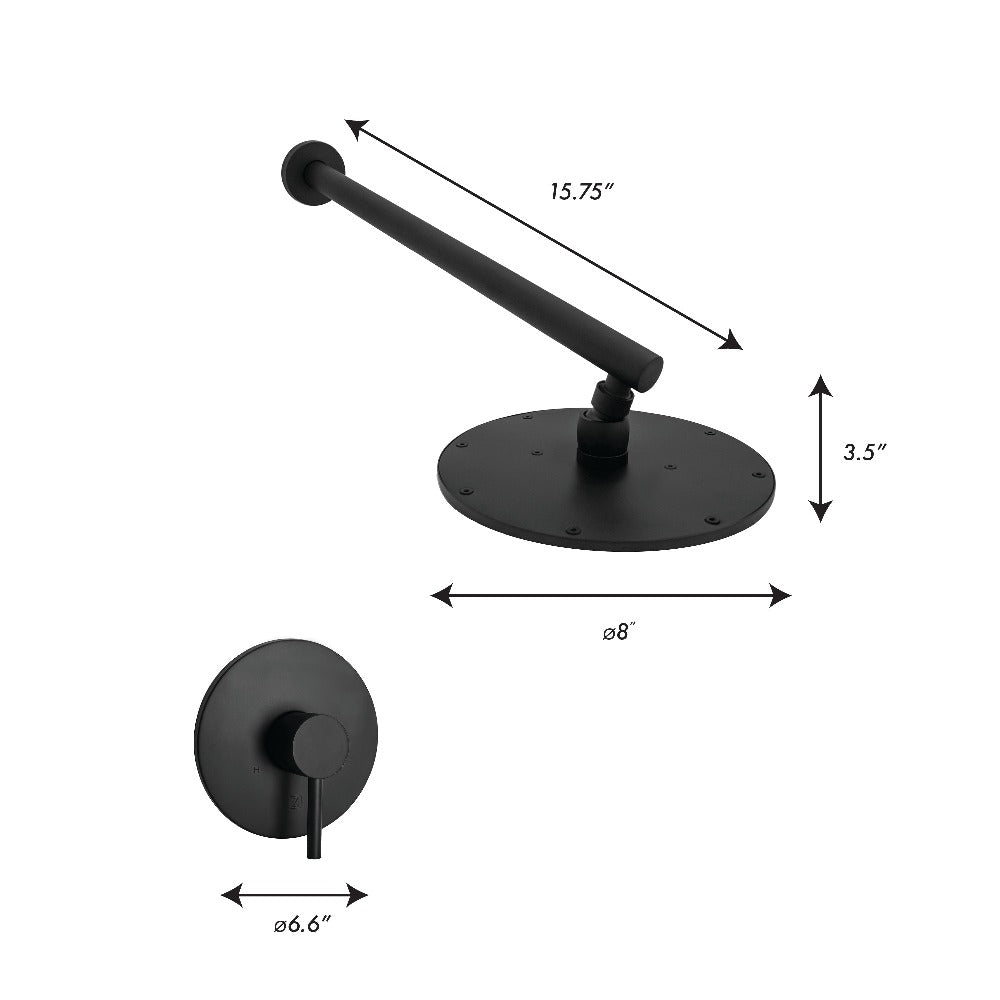 ZLINE El Dorado Rain Shower Faucet in Matte Black (ELD-SHF-MB) dimensional diagram.