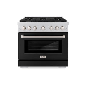 ZLINE 36 in. 5.2 cu. ft. Paramount Dual Fuel Range with 6 Burner Gas Cooktop and Electric Convection Oven in Stainless Steel with Black Matte Door (SDR-BLM-36) front.