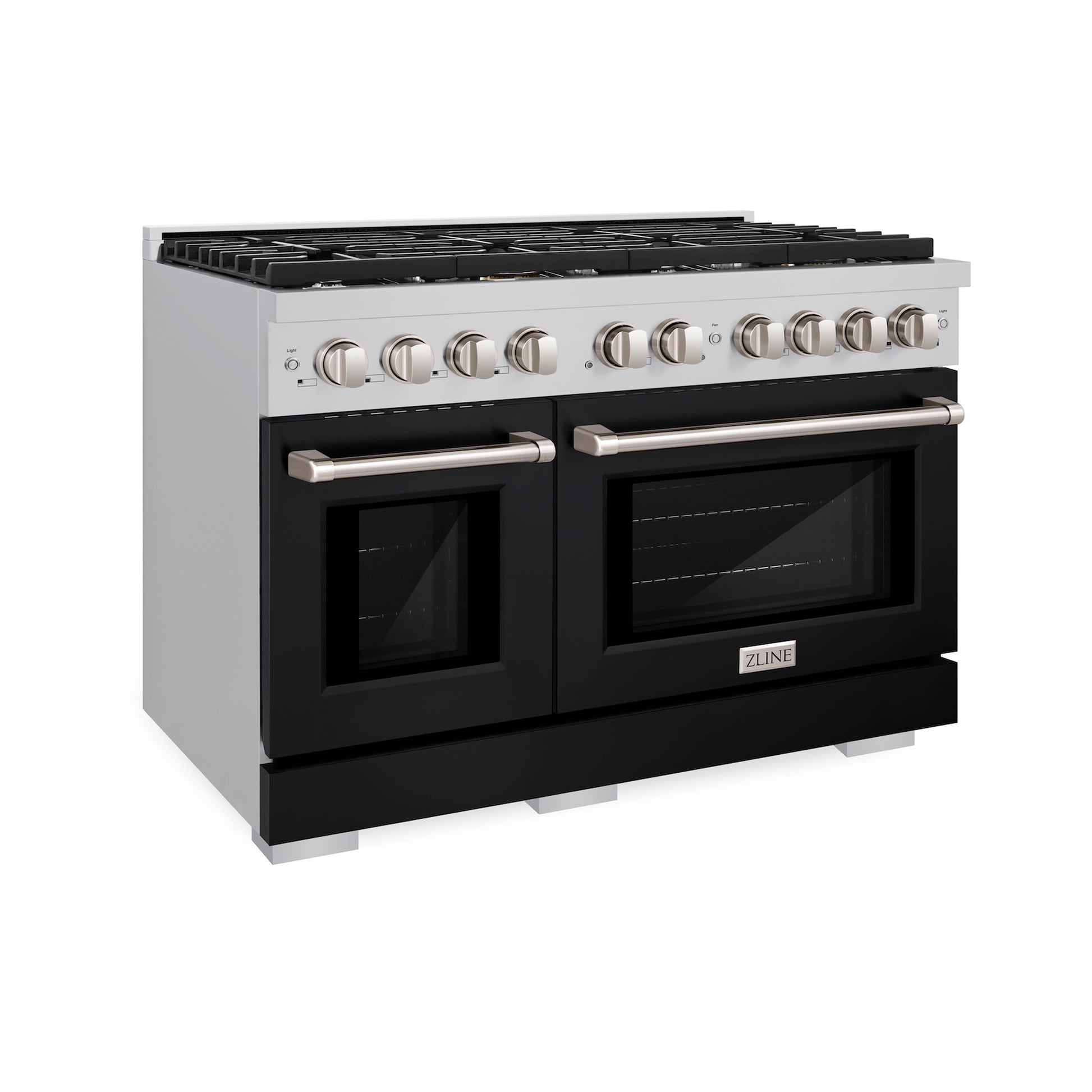 ZLINE 48 in. 6.7 cu. ft. Paramount Double Oven Dual Fuel Range with 8 Burner Gas Cooktop in Stainless Steel with Black Matte Doors (SDR-BLM-48)