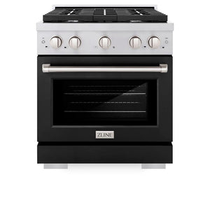 ZLINE 30 in. 4.2 cu. ft. Paramount Gas Range with 4 Burner Gas Cooktop and Convection Gas Oven in Stainless Steel with Black Matte Door (SGR-BLM-30) front, oven closed.