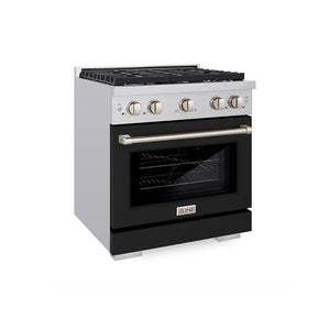 ZLINE 30 in. 4.2 cu. ft. Paramount Gas Range with 4 Burner Gas Cooktop and Convection Gas Oven in Stainless Steel with Black Matte Door (SGR-BLM-30) main image.