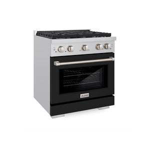 ZLINE 30 in. 4.2 cu. ft. 4 Burner Gas Range with Convection Gas Oven in Stainless Steel with Black Matte Door (SGR-BLM-30) side, oven closed.