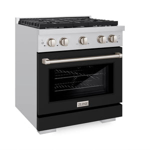 ZLINE 30 in. 4.2 cu. ft. Paramount Gas Range with 4 Burner Gas Cooktop and Convection Gas Oven in Stainless Steel with Black Matte Door (SGR-BLM-30) side.