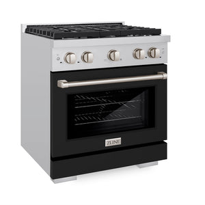 ZLINE 30 in. 4.2 cu. ft. 4 Burner Gas Range with Convection Gas Oven in Stainless Steel with Black Matte Door (SGR-BLM-30) 