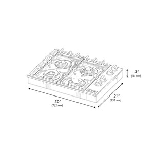 ZLINE 30 in. Gas Cooktop with 4 Brass Burners (RC-BR-30) dimensional diagram with measurements.