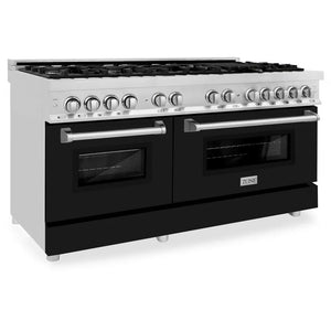 ZLINE 60 in. 7.4 cu. ft. Legacy Dual Fuel Range with 9 Burner Gas Cooktop and 2 Electric Convection Ovens in Stainless Steel and Black Matte Doors (RA-BLM-60) main image.