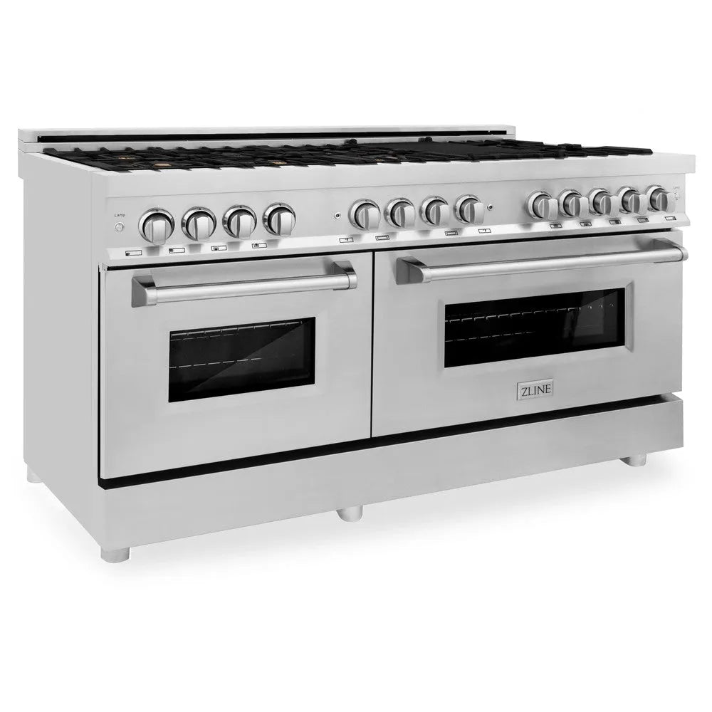ZLINE 60 in. 7.4 cu. ft. Legacy Dual Fuel Range with Gas Cooktop and 2 Electric Convection Ovens in Stainless Steel with 8 Brass Burners (RA-BR-60) main image.